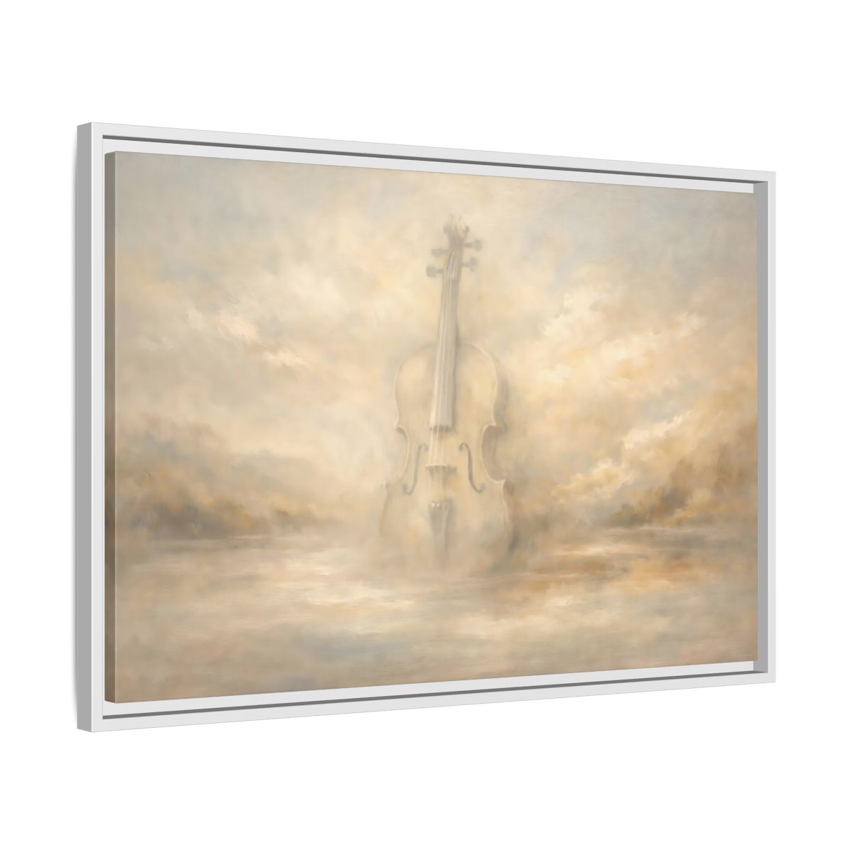 Side Mockup 10. Abstract Violin Soft Beige shown as stretched canvas wall art