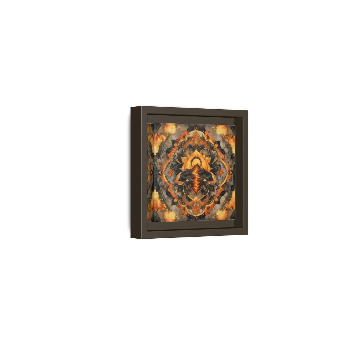 Abstract Volcano Mandala Orange Black Gold Framed Canvas Print Wall Art – Living Room, Above Sofa - YesArtYes