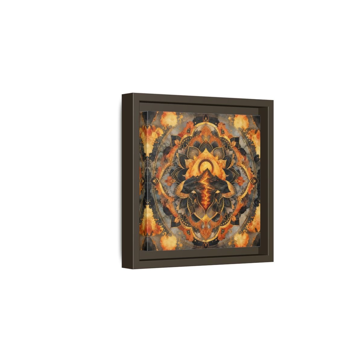 Abstract Volcano Mandala Orange Black Gold Framed Canvas Print Wall Art – Living Room, Above Sofa - YesArtYes