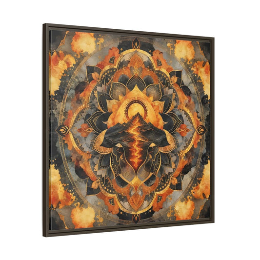 Abstract Volcano Mandala Orange Black Gold Framed Canvas Print Wall Art – Living Room, Above Sofa - YesArtYes