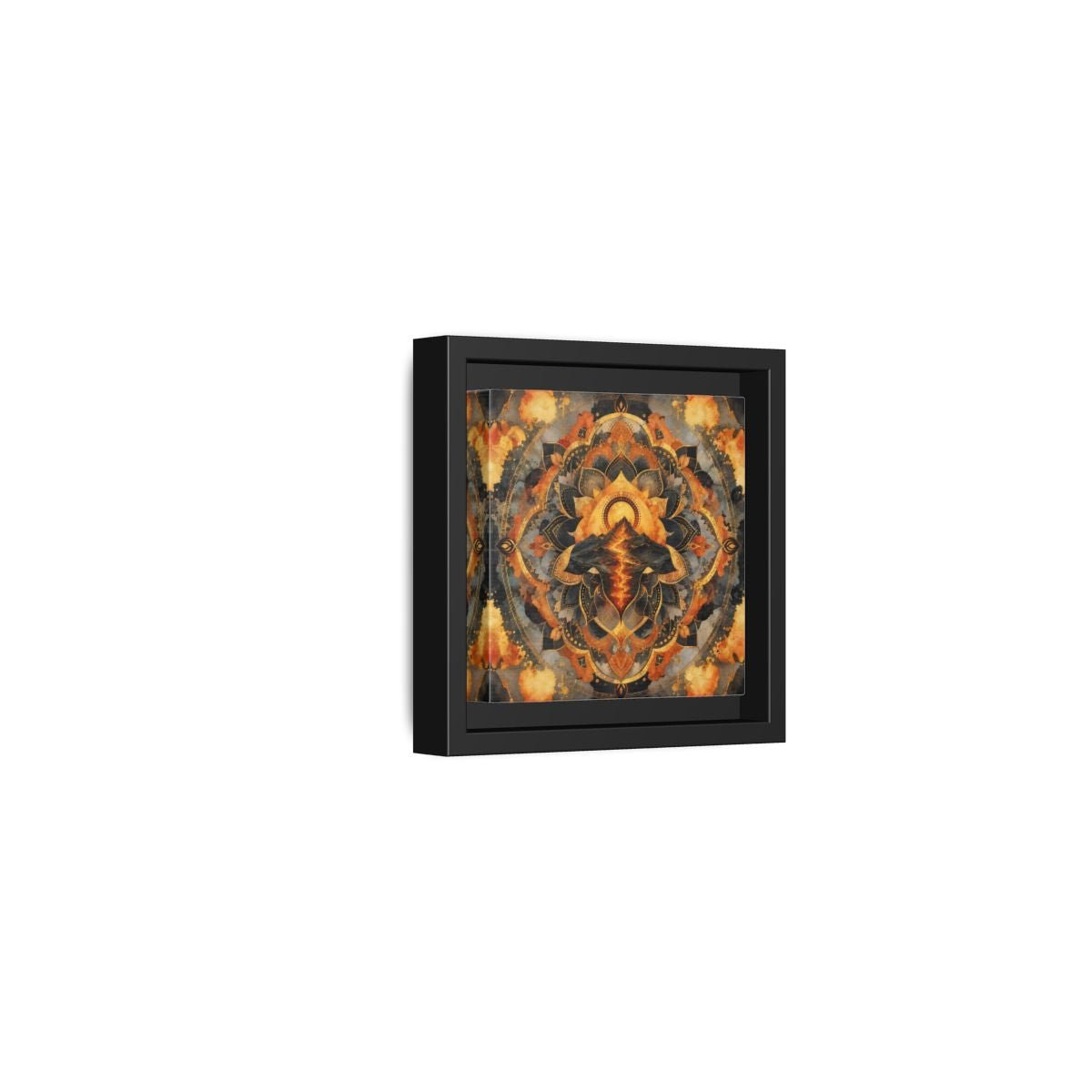 Abstract Volcano Mandala Orange Black Gold Framed Canvas Print Wall Art – Living Room, Above Sofa - YesArtYes