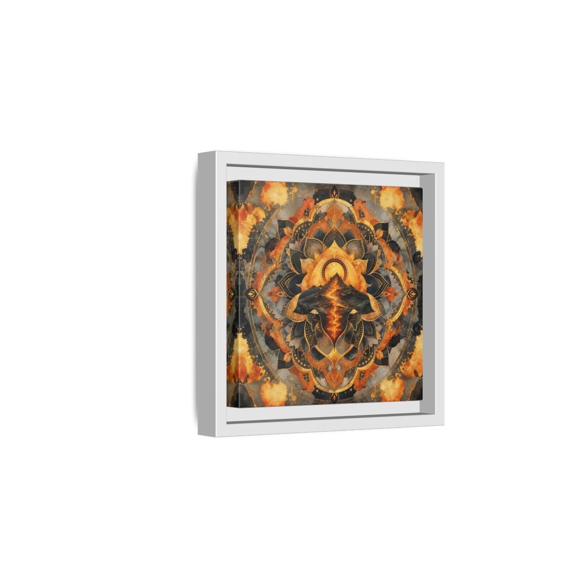 Abstract Volcano Mandala Orange Black Gold Framed Canvas Print Wall Art – Living Room, Above Sofa - YesArtYes