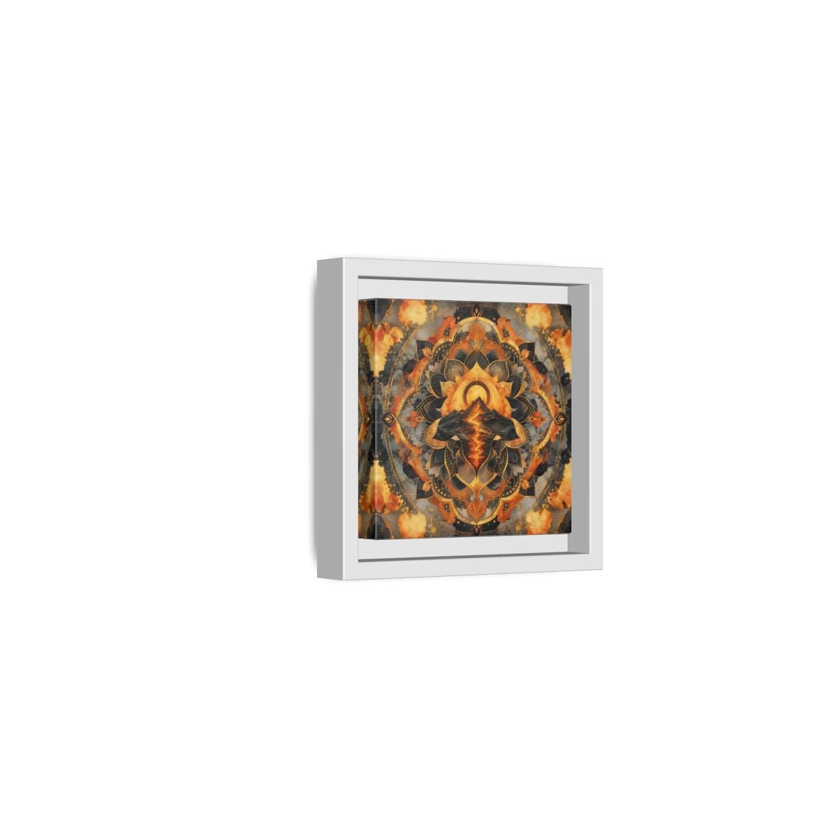 Abstract Volcano Mandala Orange Black Gold Framed Canvas Print Wall Art – Living Room, Above Sofa - YesArtYes