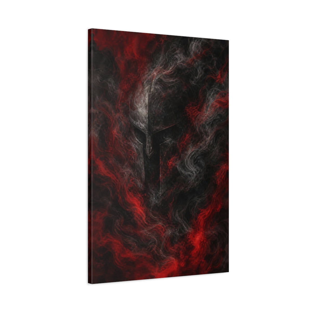 Main Mockup. Abstract Warrior Helmet Red And Black shown as stretched canvas wall art