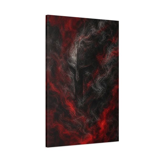Main Mockup. Abstract Warrior Helmet Red And Black shown as stretched canvas wall art