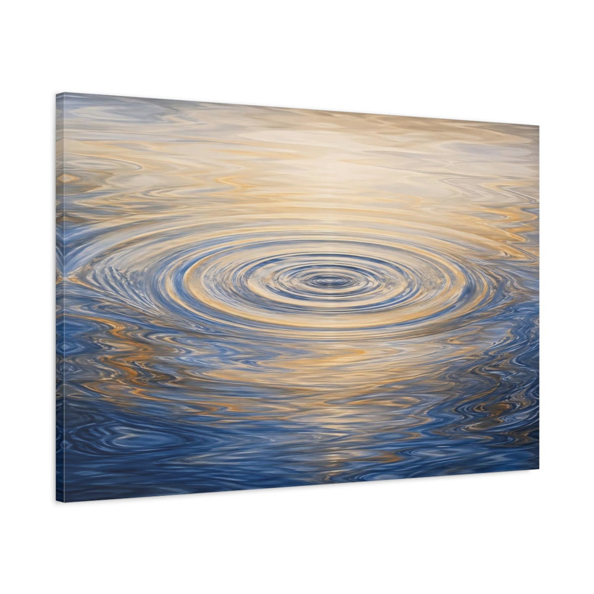 Main Mockup. Abstract Water Ripples Blue And Gold shown as stretched canvas wall art
