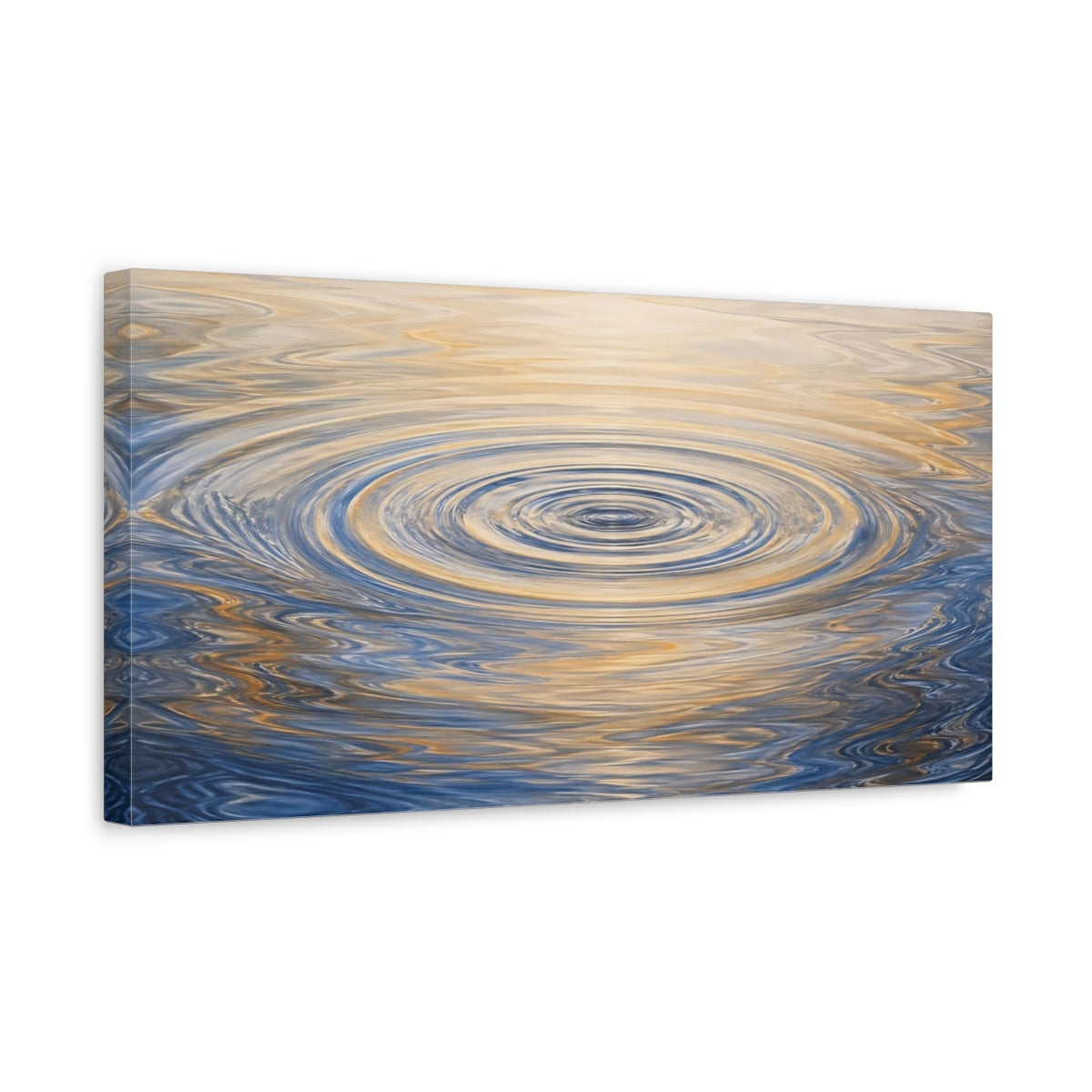 Side Mockup 3. Abstract Water Ripples Blue And Gold Ripples shown as stretched canvas wall art