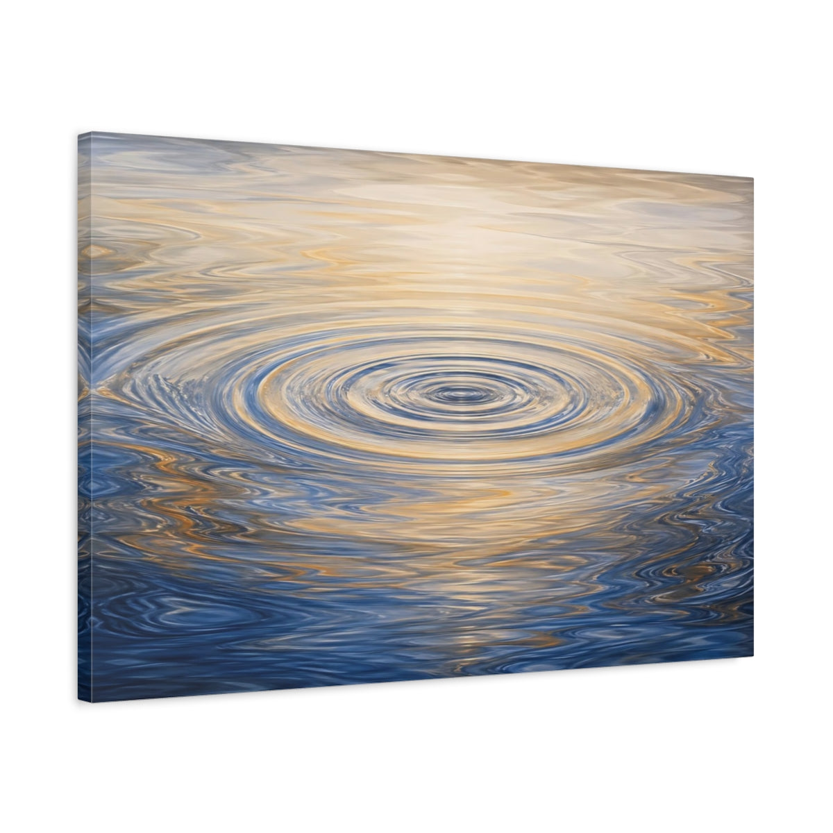 Side Mockup 2. Abstract Water Ripples Blue And Gold shown as stretched canvas wall art