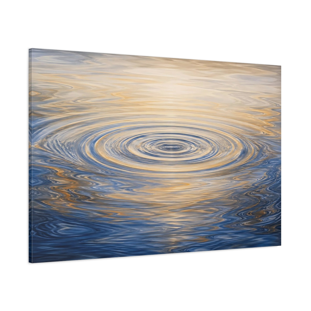 Side Mockup 1. Abstract Water Ripples Blue And Gold shown as stretched canvas wall art
