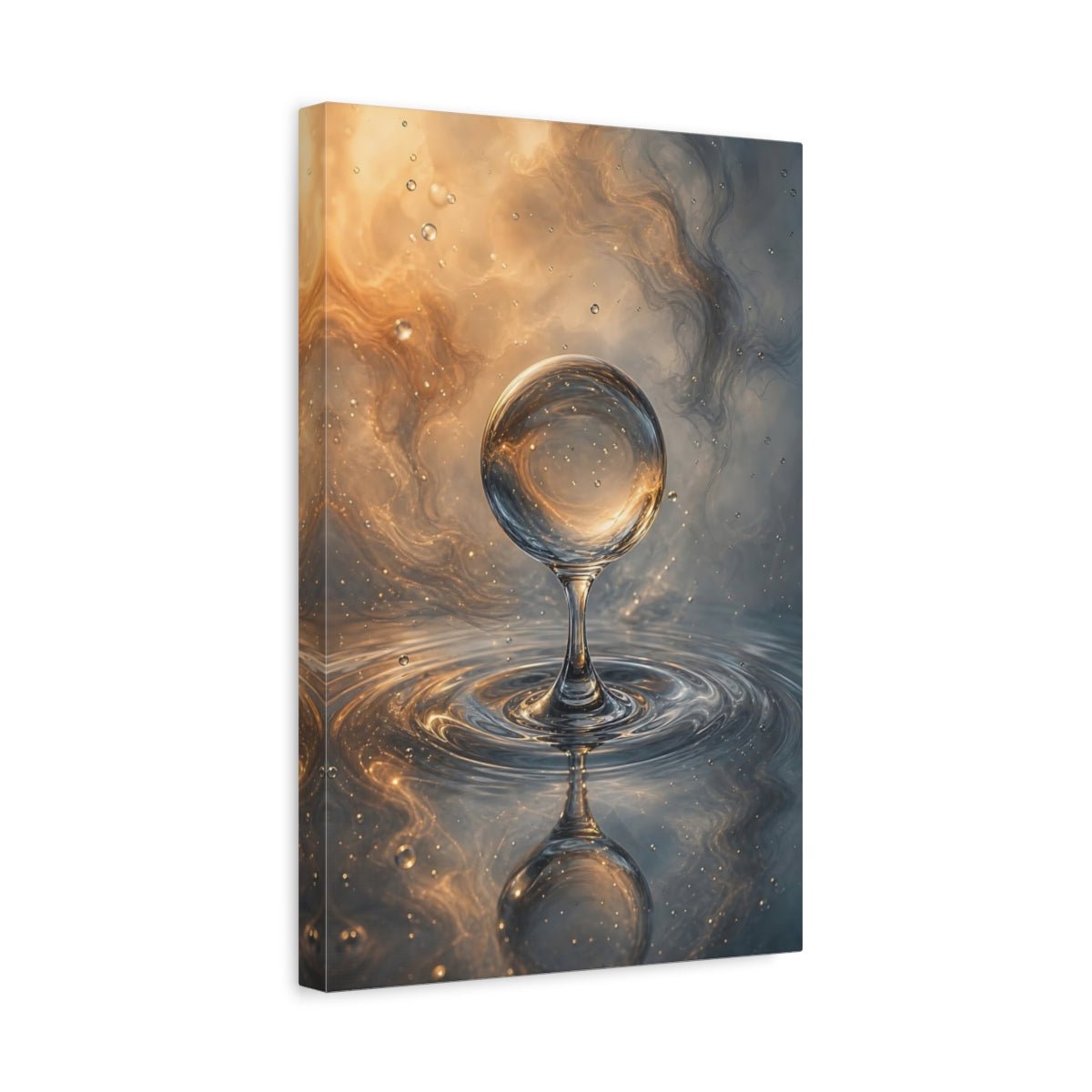 Abstract Water Sphere Gold And Blue Canvas Print – Living Room, Large Wall - YesArtYes