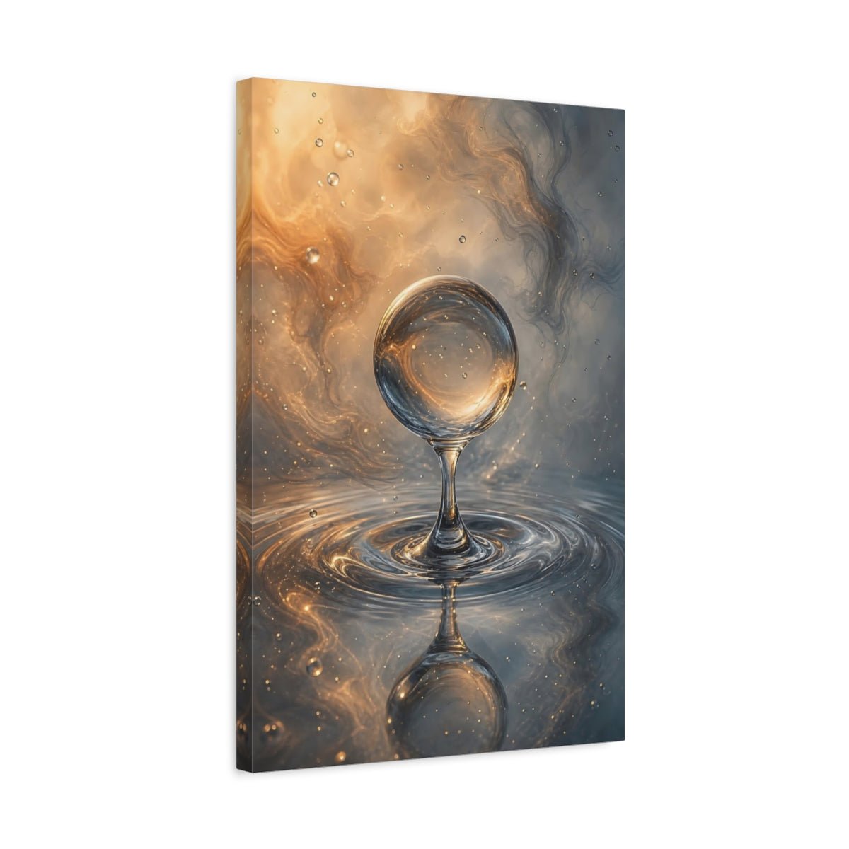 Abstract Water Sphere Gold And Blue Canvas Print – Living Room, Large Wall - YesArtYes