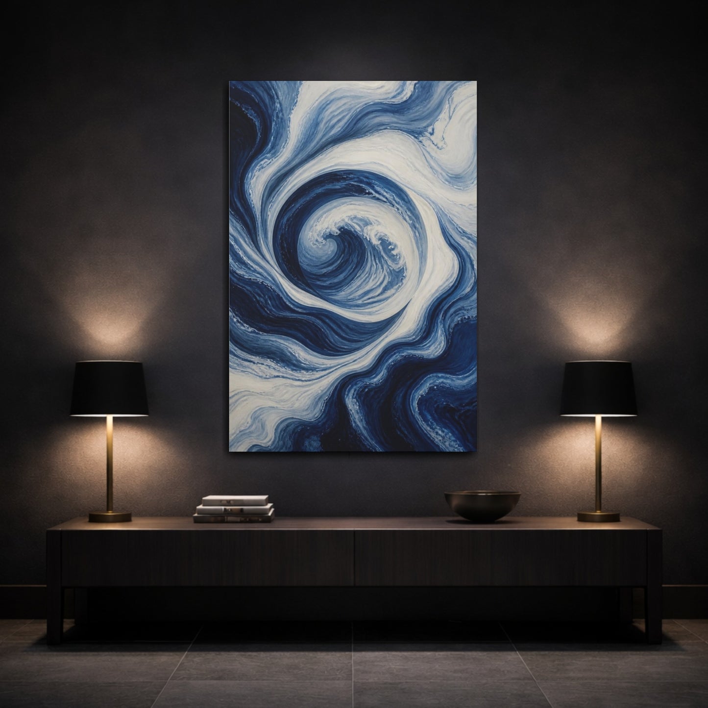 Mockup 3. Abstract Wave Swirl shown as canvas print