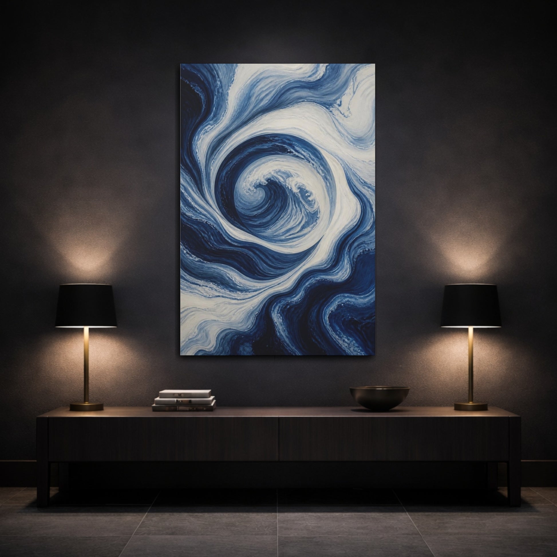 Mockup 3. Abstract Wave Swirl shown as canvas print