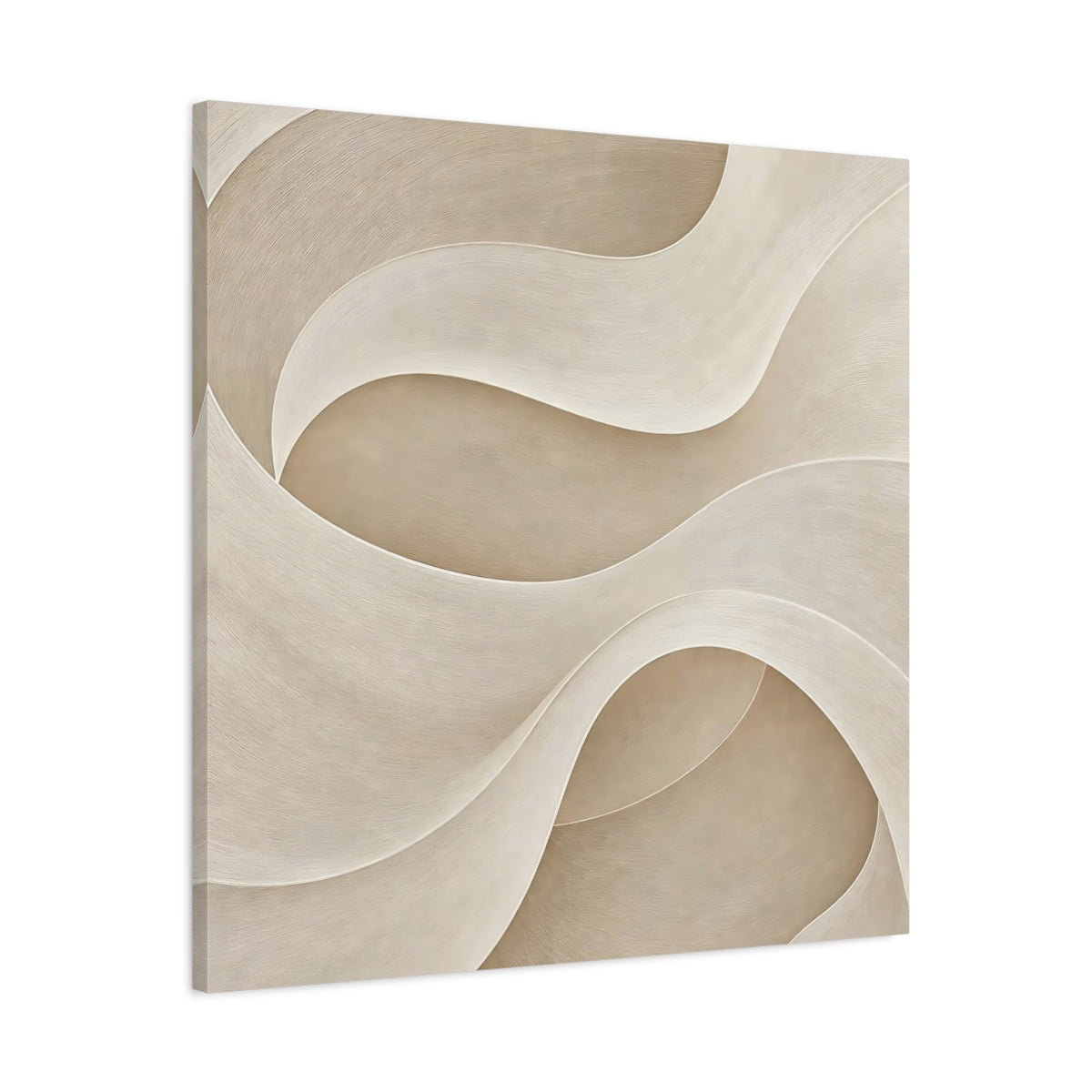 Side Mockup 3. Abstract Abstract Waves Beige Waves shown as stretched canvas wall art