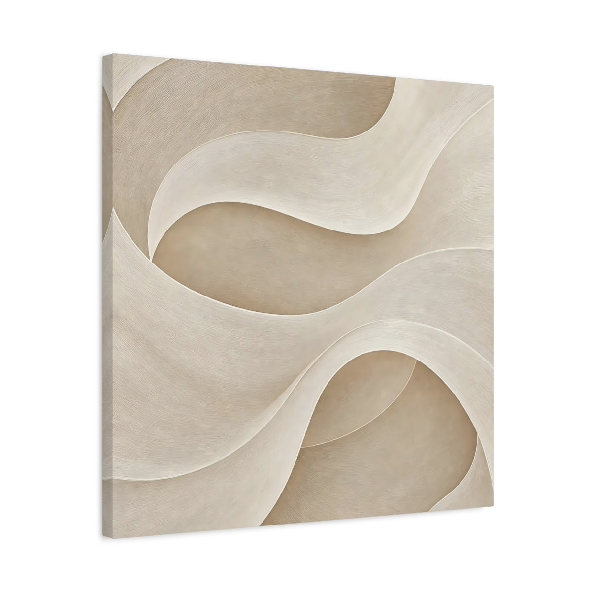 Side Mockup 4. Abstract Abstract Waves Beige Waves shown as stretched canvas wall art