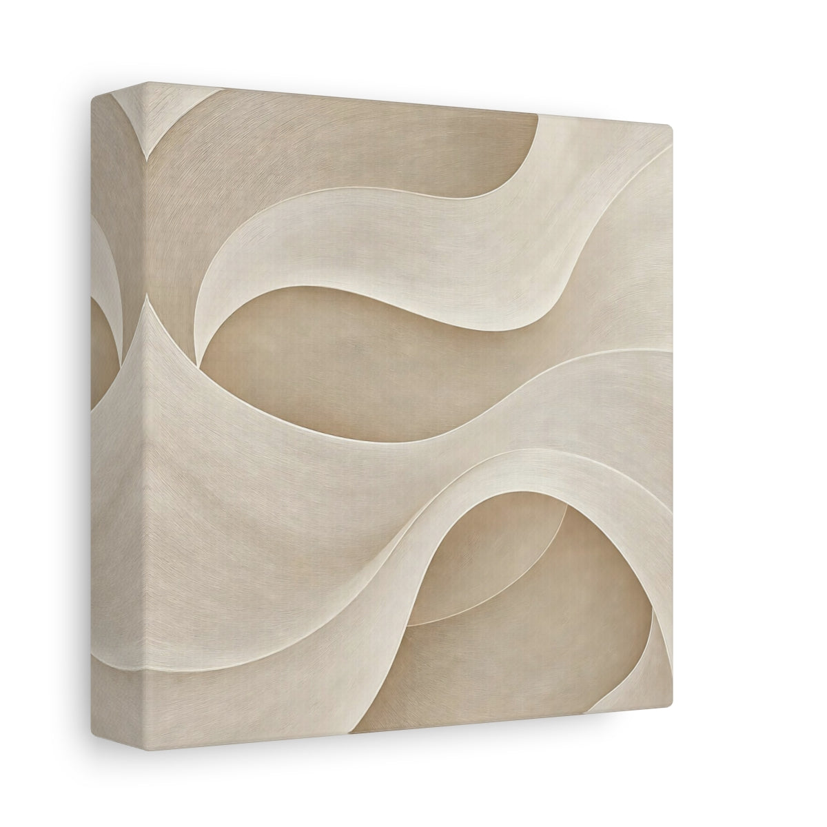 Side Mockup 2. Abstract Abstract Waves Beige Waves shown as stretched canvas wall art