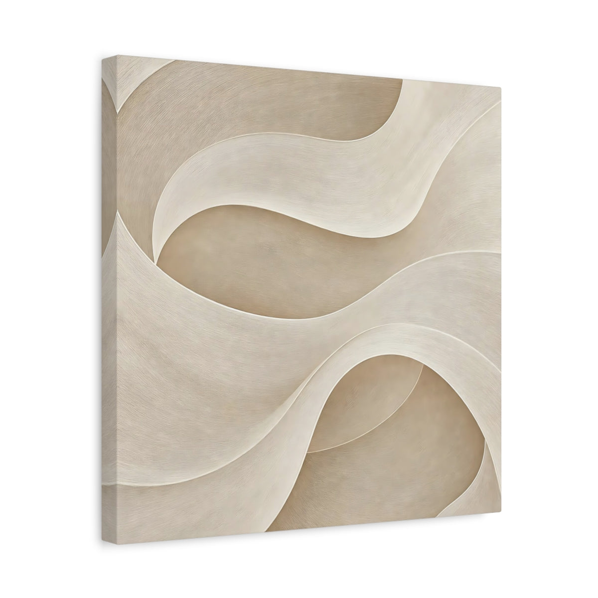 Side Mockup 6. Abstract Abstract Waves Beige Waves shown as stretched canvas wall art