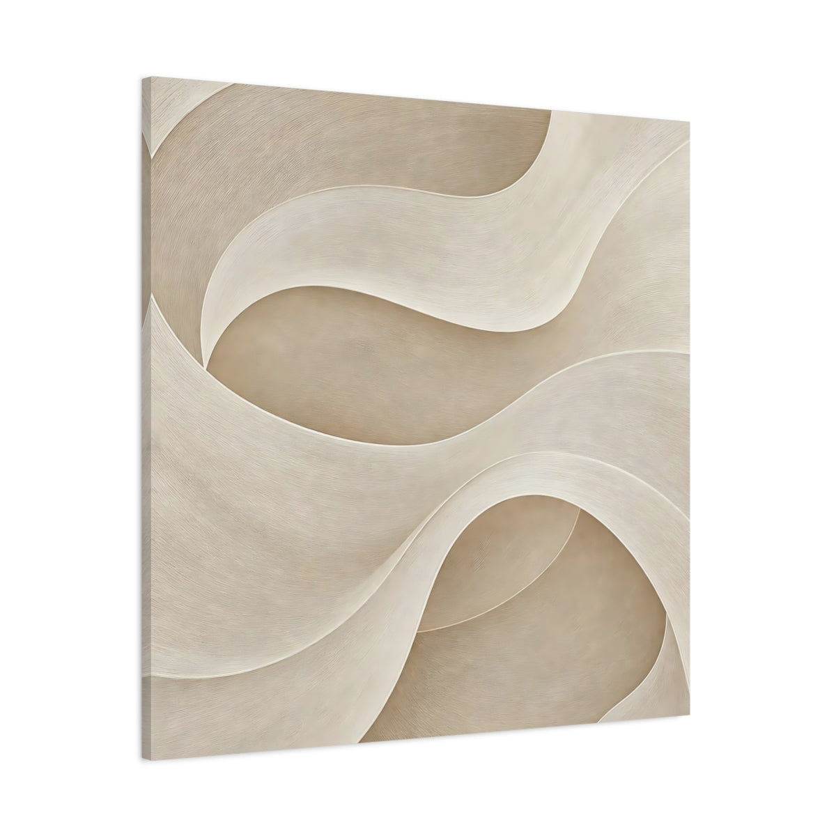 Side Mockup 1. Abstract Abstract Waves Beige Waves shown as stretched canvas wall art