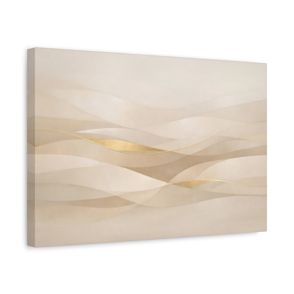 Side Mockup 4. Abstract Abstract Waves Beige Gold Waves shown as stretched canvas wall art