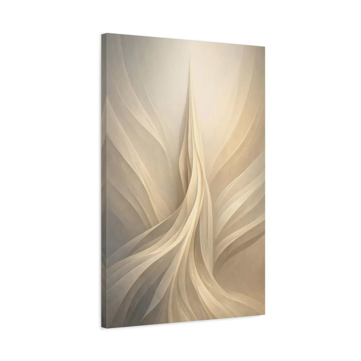 Side Mockup 2. Abstract Abstract Waves Beige White Waves shown as stretched canvas wall art