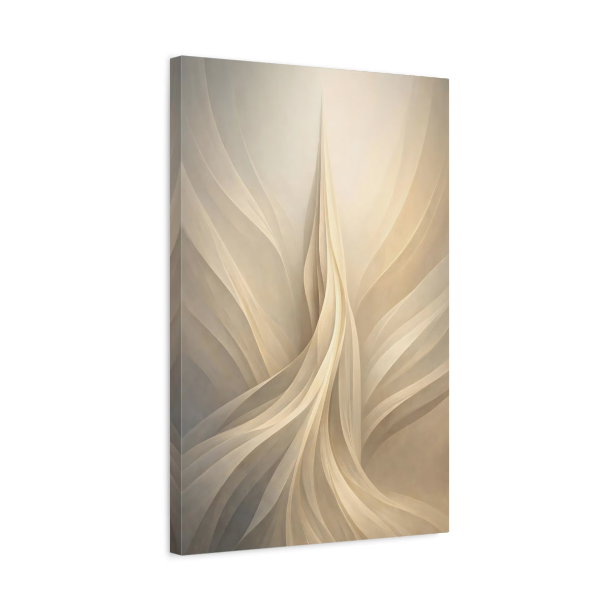 Side Mockup 3. Abstract Abstract Waves Beige White Waves shown as stretched canvas wall art