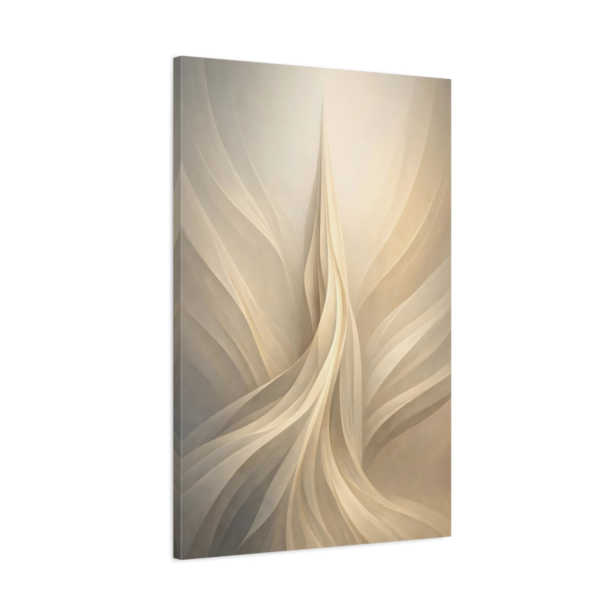Side Mockup 1. Abstract Abstract Waves Beige White Waves shown as stretched canvas wall art