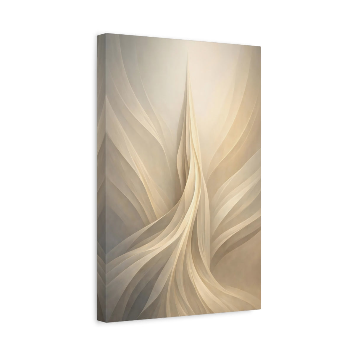 Side Mockup 4. Abstract Abstract Waves Beige White Waves shown as stretched canvas wall art