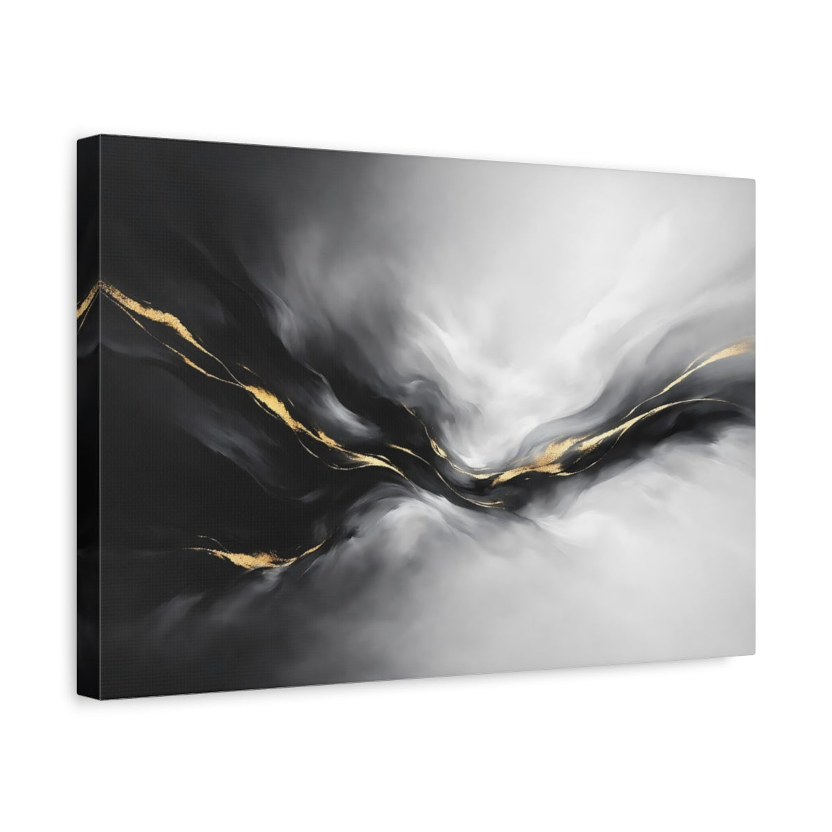 Side Mockup 4. Abstract Abstract Waves Black And Gold shown as stretched canvas wall art