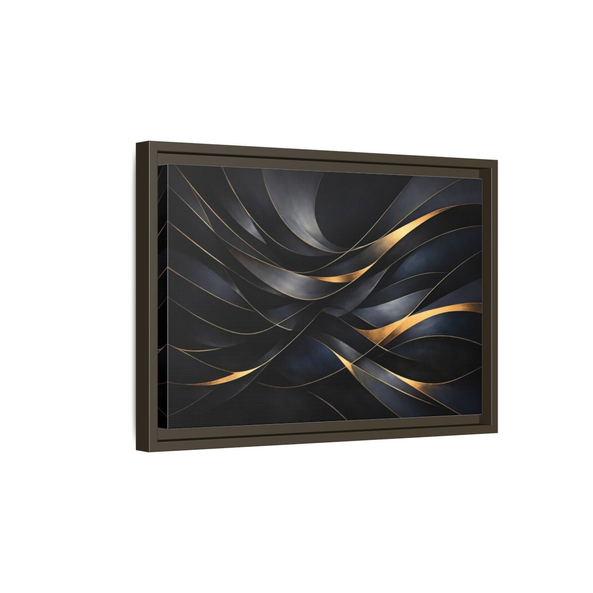 Side Mockup 5. Abstract Abstract Waves Black And Gold shown as stretched canvas wall art
