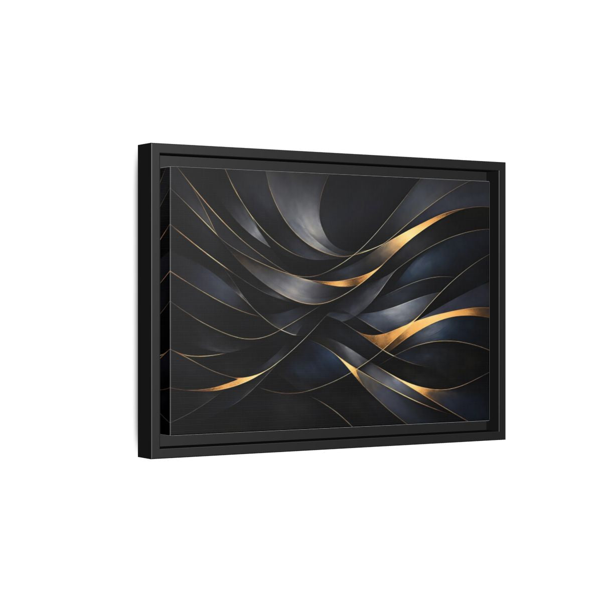Side Mockup 6. Abstract Abstract Waves Black And Gold shown as stretched canvas wall art