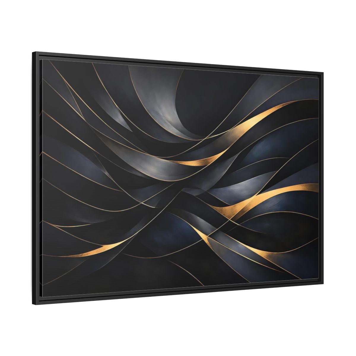 Side Mockup 12. Abstract Abstract Waves Black And Gold shown as stretched canvas wall art