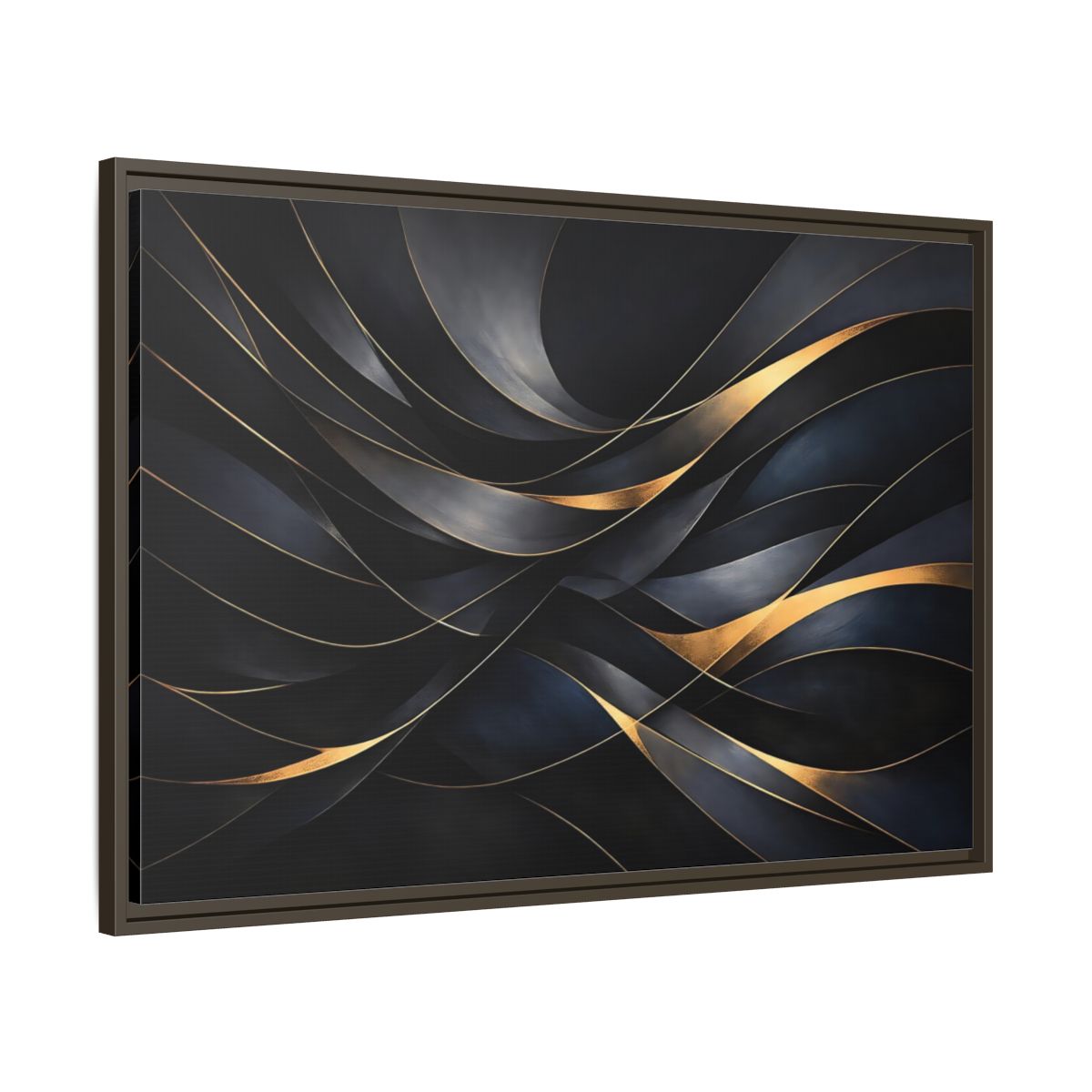 Side Mockup 9. Abstract Abstract Waves Black And Gold shown as stretched canvas wall art
