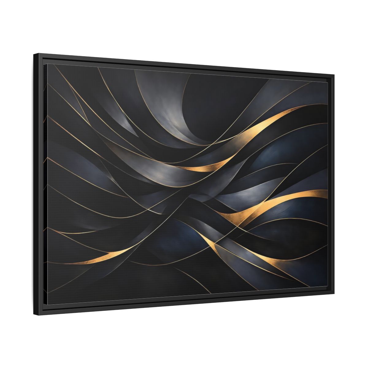 Side Mockup 13. Abstract Abstract Waves Black And Gold shown as stretched canvas wall art