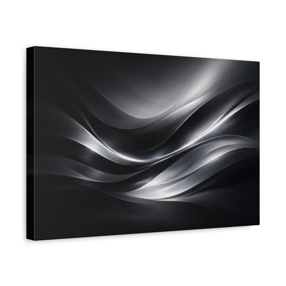 Side Mockup 4. Abstract Abstract Waves Black And Silver shown as stretched canvas wall art