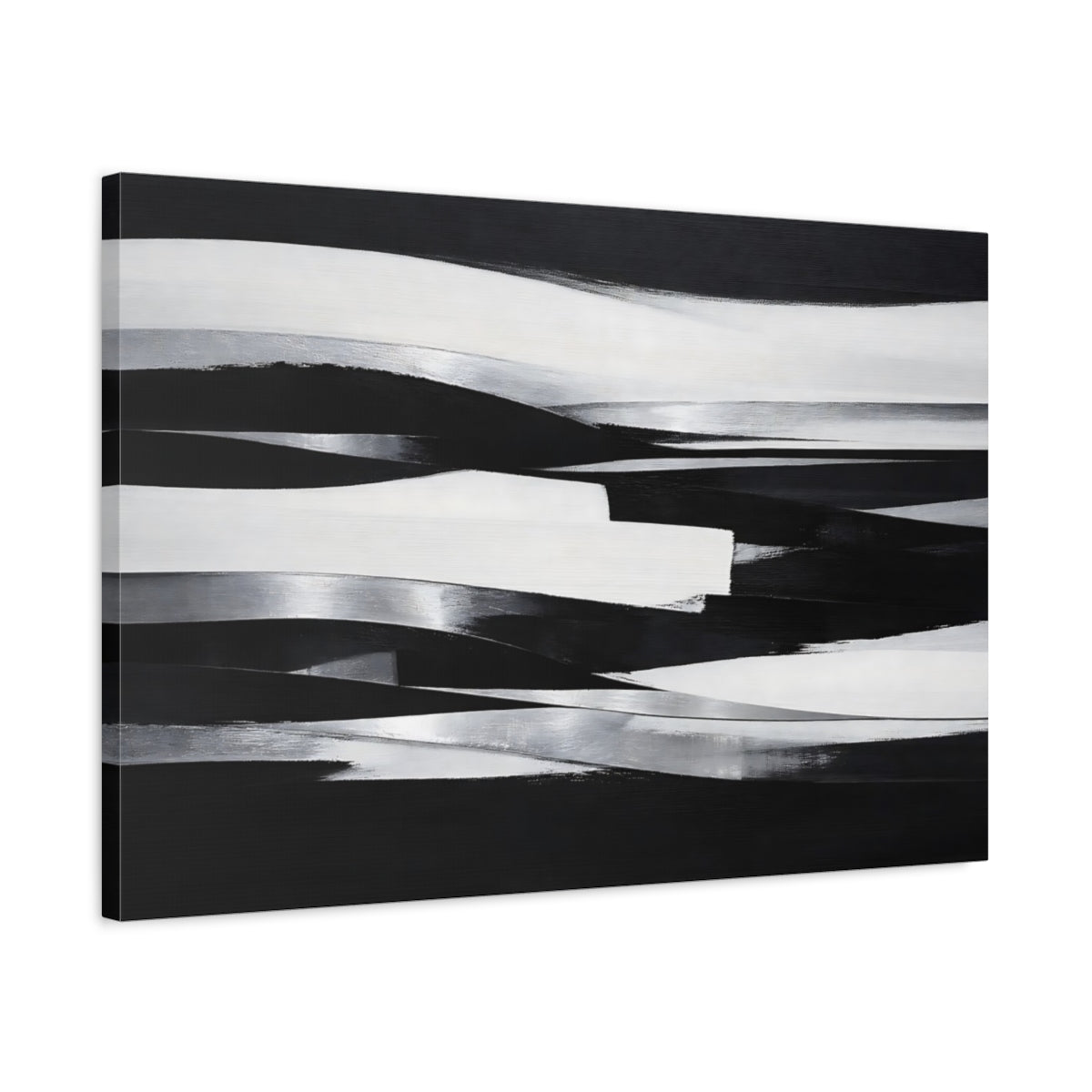 Side Mockup 2. Abstract Abstract Waves Black And White Abstract shown as stretched canvas wall art