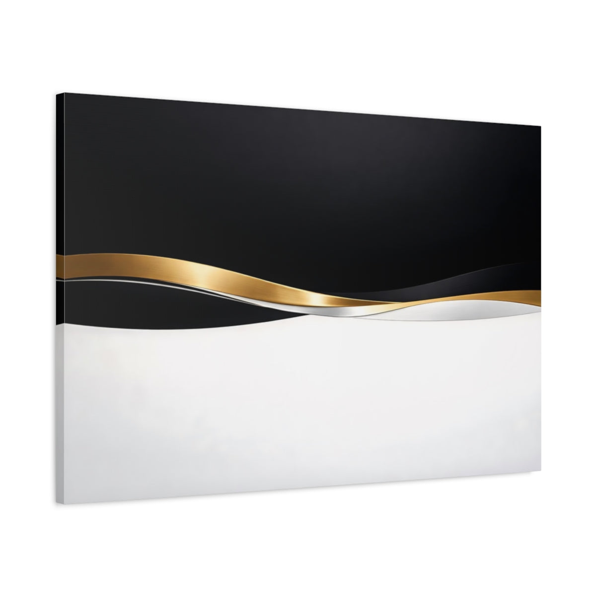 Side Mockup 1. Abstract Abstract Waves Black White Gold shown as stretched canvas wall art