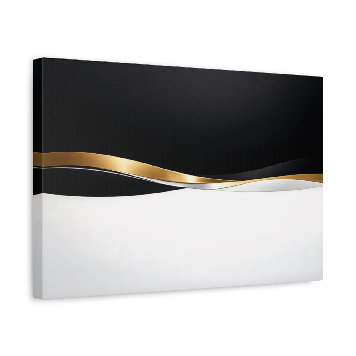 Side Mockup 4. Abstract Abstract Waves Black White Gold shown as stretched canvas wall art