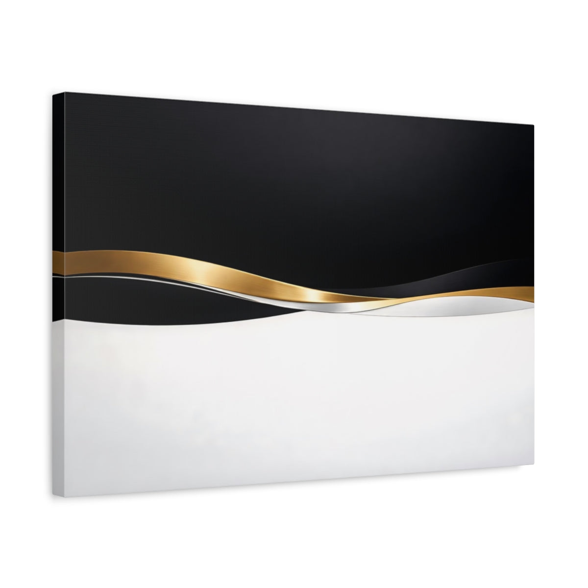 Side Mockup 3. Abstract Abstract Waves Black White Gold shown as stretched canvas wall art