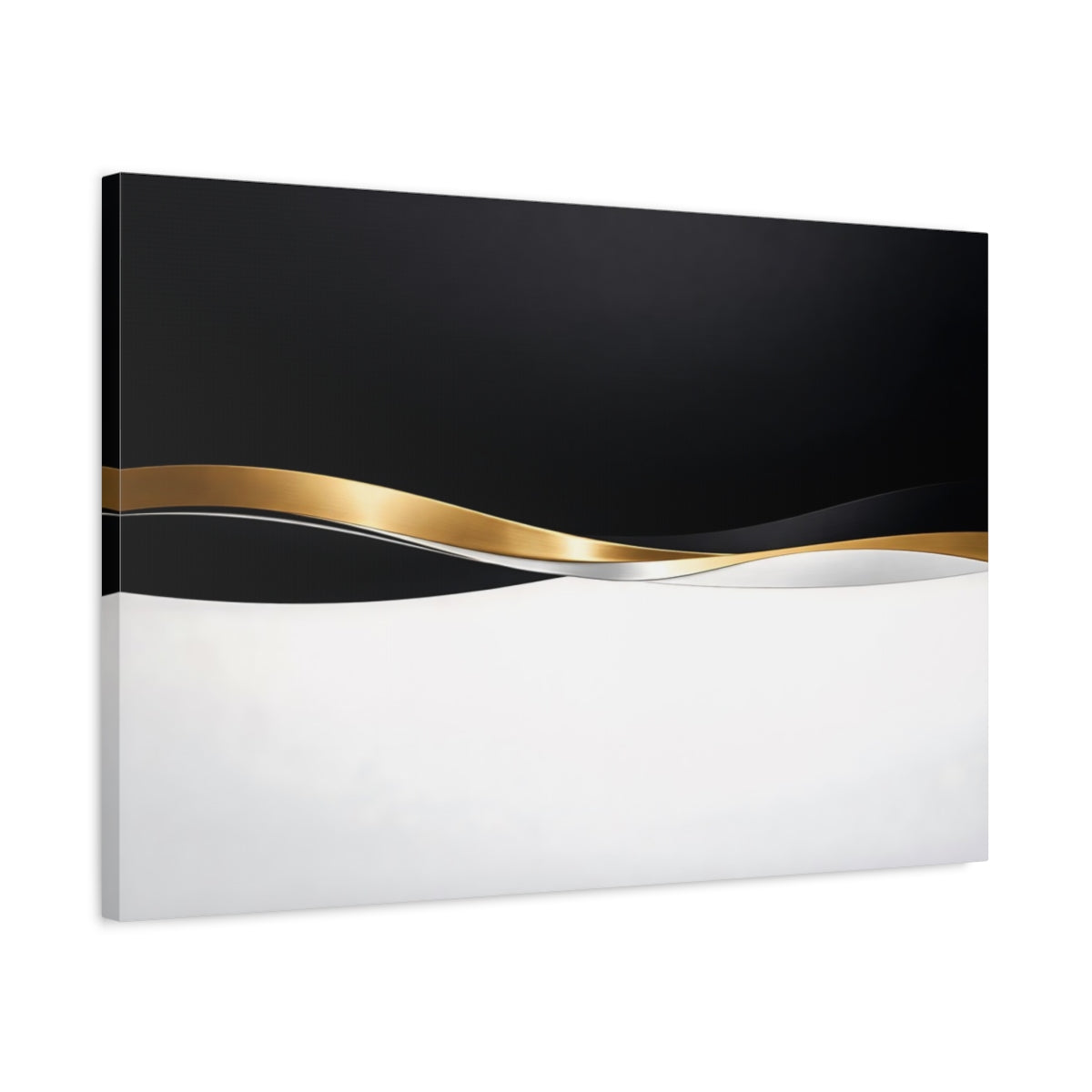 Side Mockup 2. Abstract Abstract Waves Black White Gold shown as stretched canvas wall art