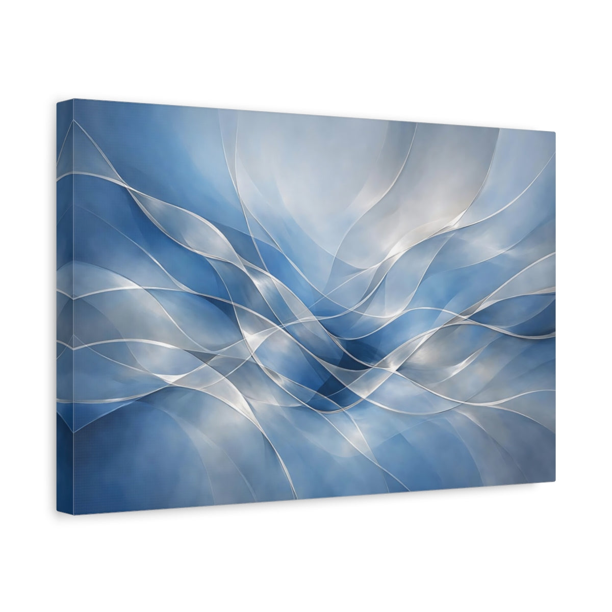 Side Mockup 4. Abstract Abstract Waves Blue Abstract Waves shown as stretched canvas wall art