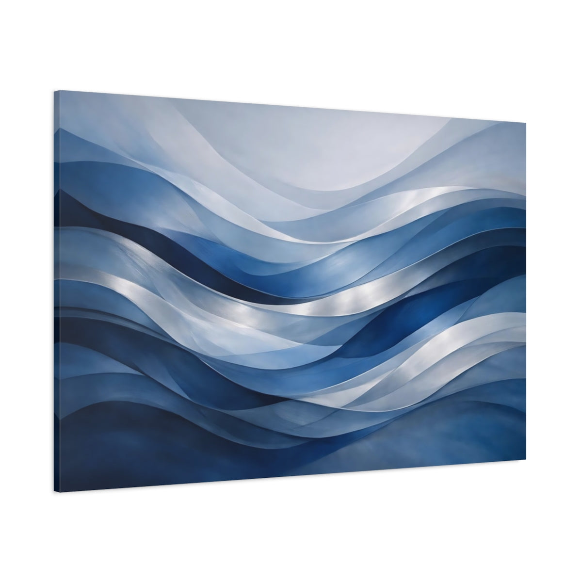 Main Mockup. Abstract Waves Blue Waves shown as stretched canvas wall art