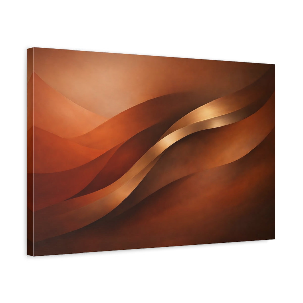 Side Mockup 3. Abstract Abstract Waves Bronze Terracotta shown as stretched canvas wall art