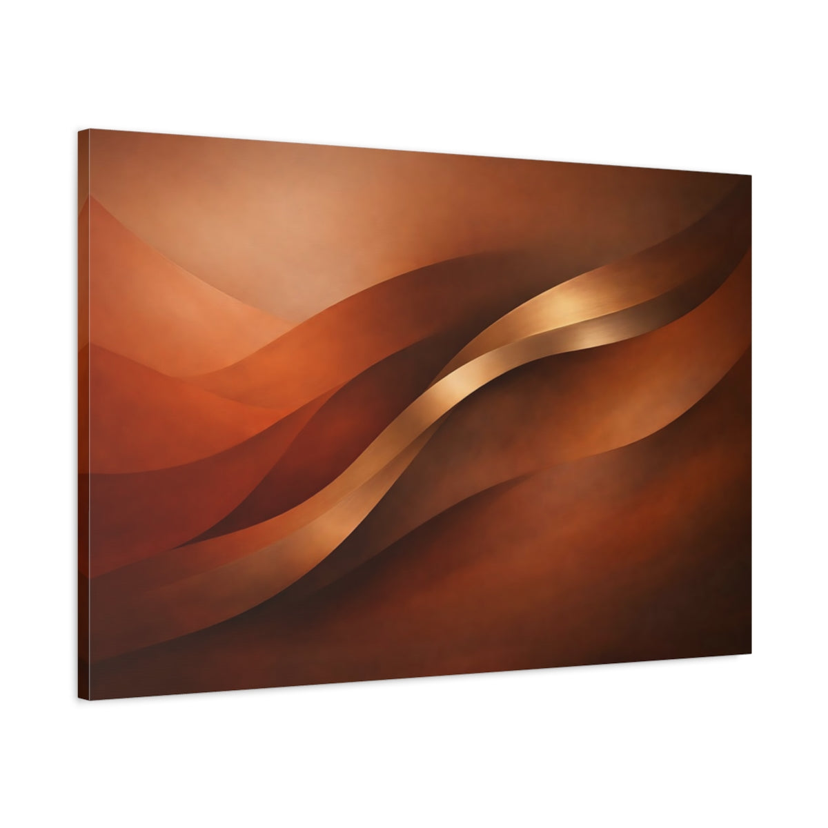 Side Mockup 1. Abstract Abstract Waves Bronze Terracotta shown as stretched canvas wall art