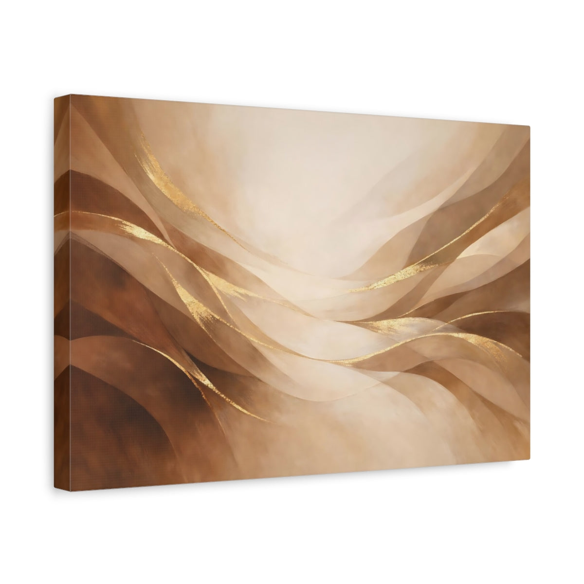 Side Mockup 4. Abstract Abstract Waves Brown And Gold shown as stretched canvas wall art