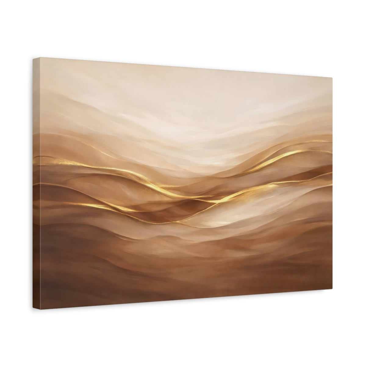 Side Mockup 3. Abstract Abstract Waves Brown Gold Abstract shown as stretched canvas wall art