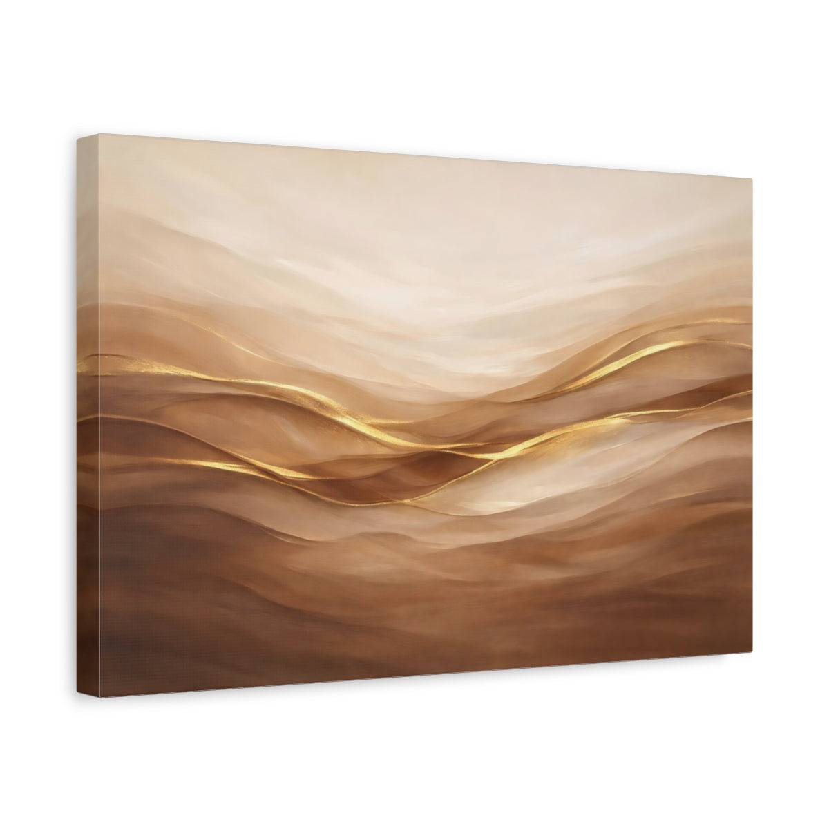 Side Mockup 4. Abstract Abstract Waves Brown Gold Abstract shown as stretched canvas wall art