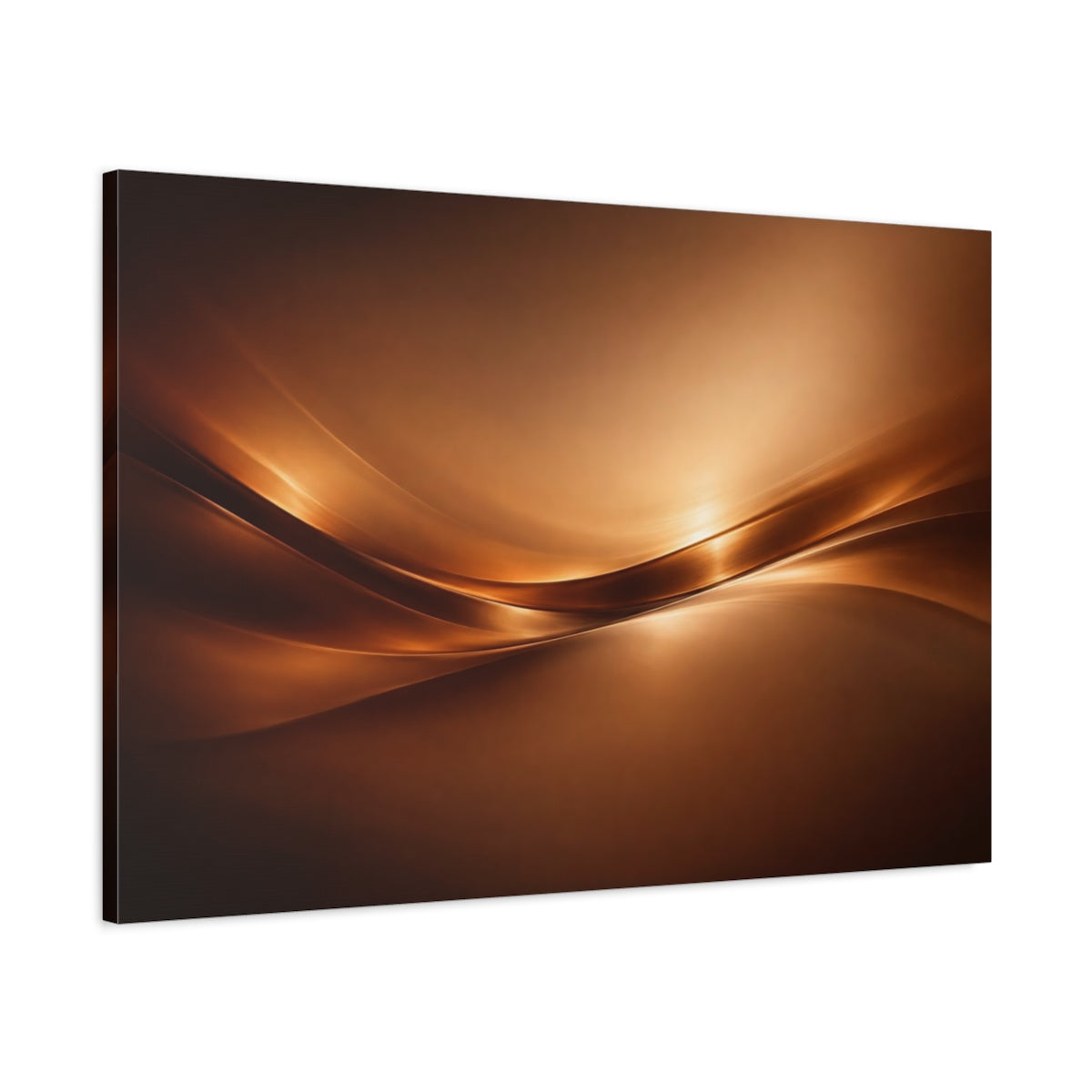 Side Mockup 1. Abstract Abstract Waves Brown Gold Abstract shown as stretched canvas wall art