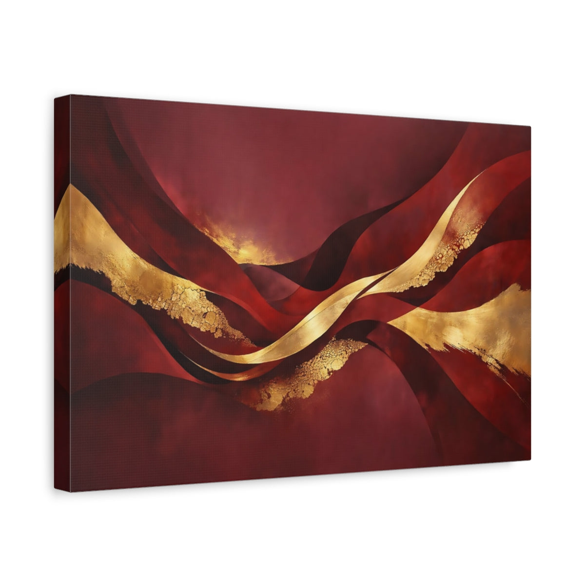 Side Mockup 4. Abstract Abstract Waves Burgundy Gold Abstract shown as stretched canvas wall art