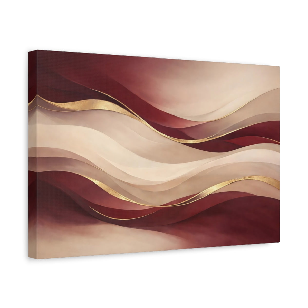 Side Mockup 4. Abstract Abstract Waves Burgundy Gold Abstract shown as stretched canvas wall art