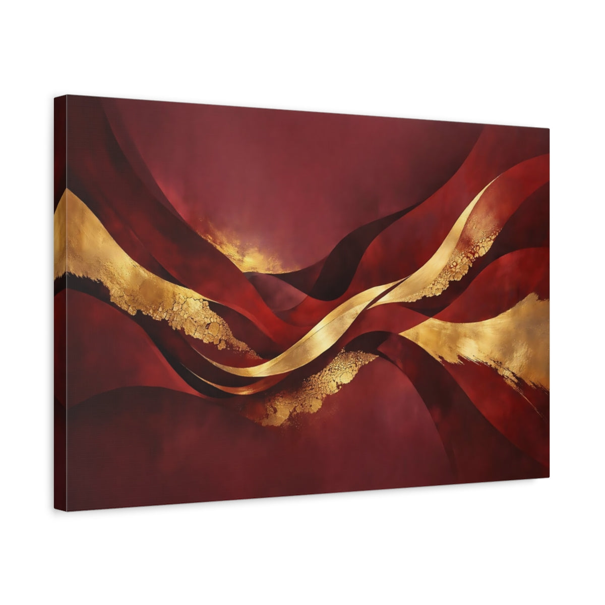 Side Mockup 3. Abstract Abstract Waves Burgundy Gold Abstract shown as stretched canvas wall art